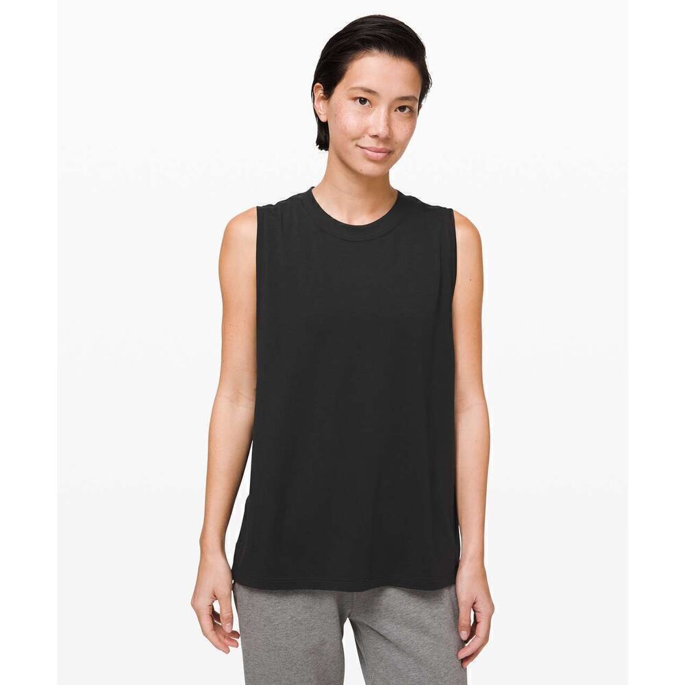 Lululemon All Yours Boyfriend Tank Dropped Armhole Pima Cotton Crew Top Black 8